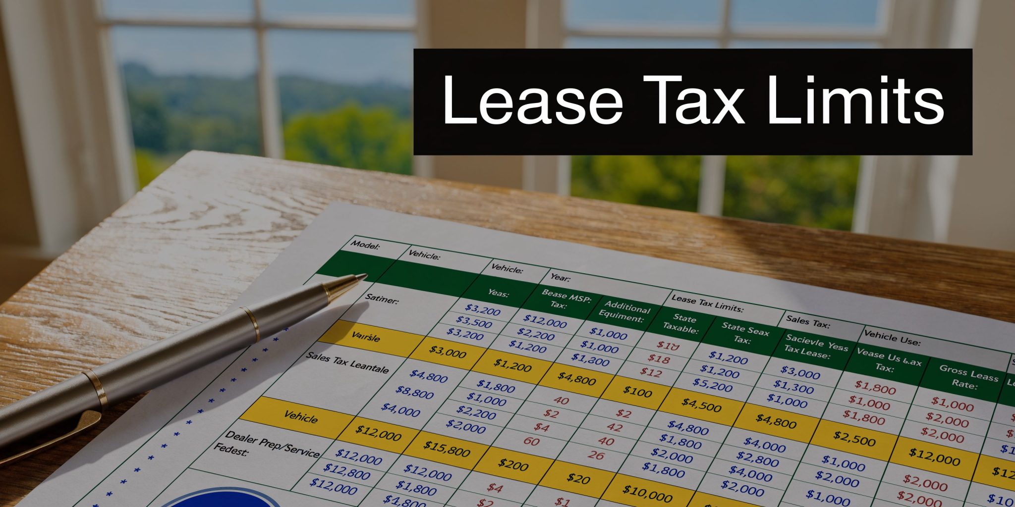 A close-up of a printed financial document outlining various lease tax limits and data table figures.