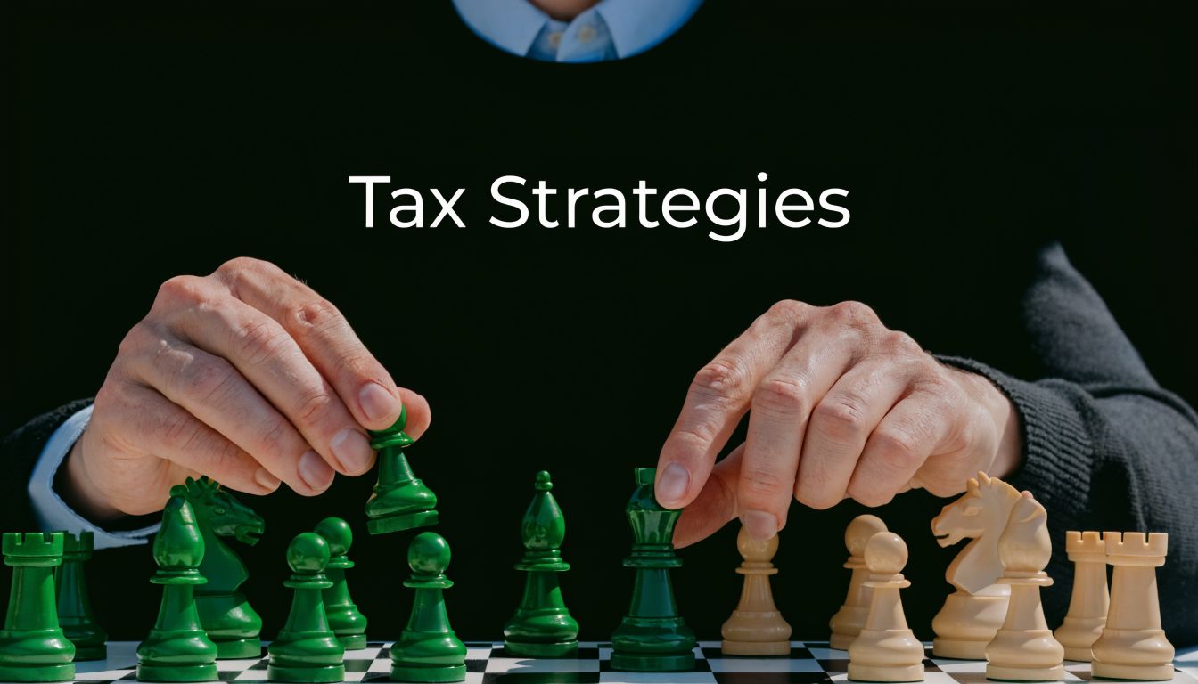 A person playing chess with green and white pieces to represent strategic tax planning and financial management.