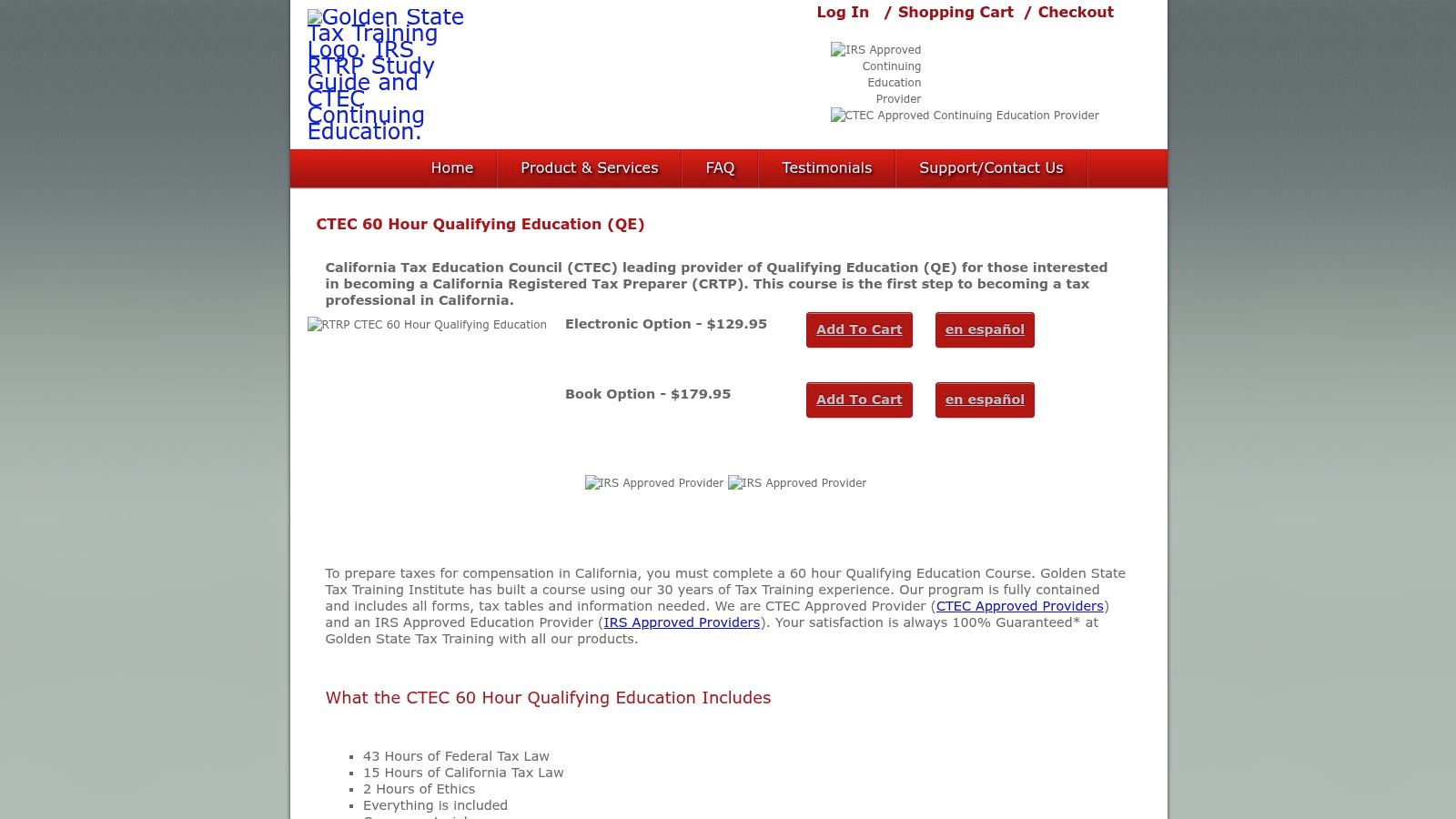Golden State Tax Training Institute – CTEC 60‑Hour QE