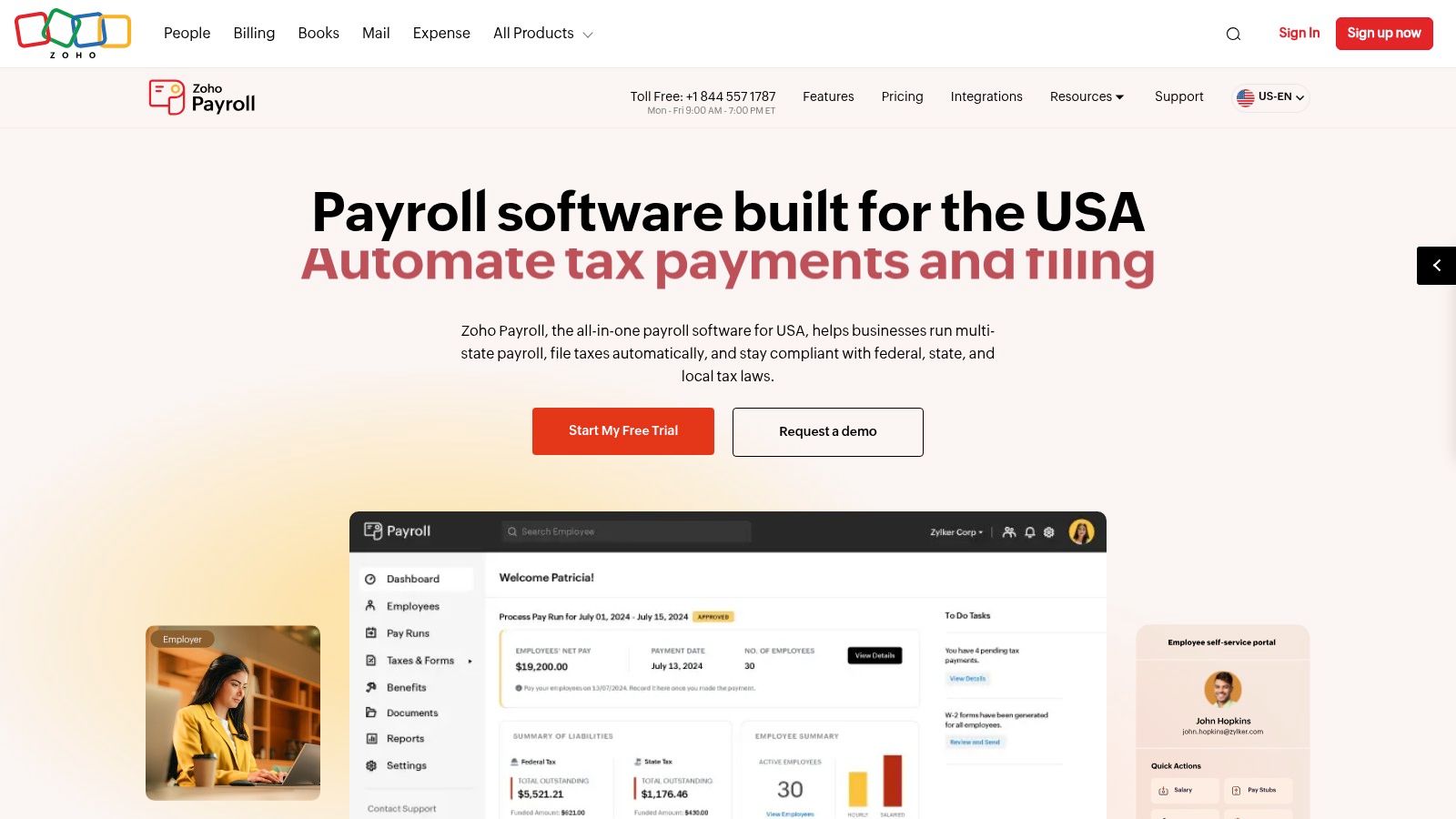 Zoho Books + Zoho Payroll (US)